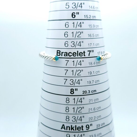 David Yurman Sterling Silver & 14k Gold 4mm Flex Blue Topaz Cable Bracelet 7inch - Picture 3 of 8